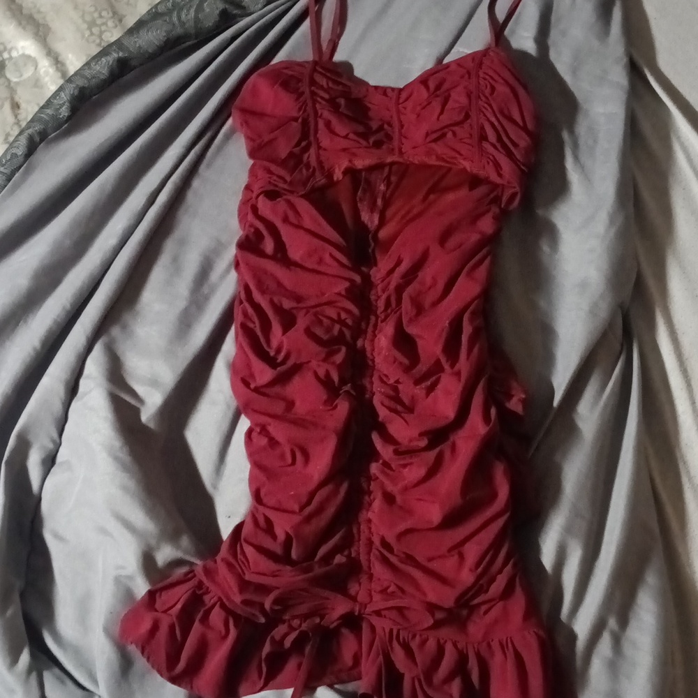 Papaya Backless Red Ruched Dress